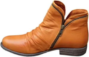 AMDBEL Ankle Boots for Women Arch Support Womens Low Heel Fashion Lace Up Zipper Booties Slip On Vintage Leather Fall Boots