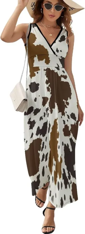 AMRANDOM Women's Summer Casual Wrap Tunic Dress Sleeveless Flowy Long Dress