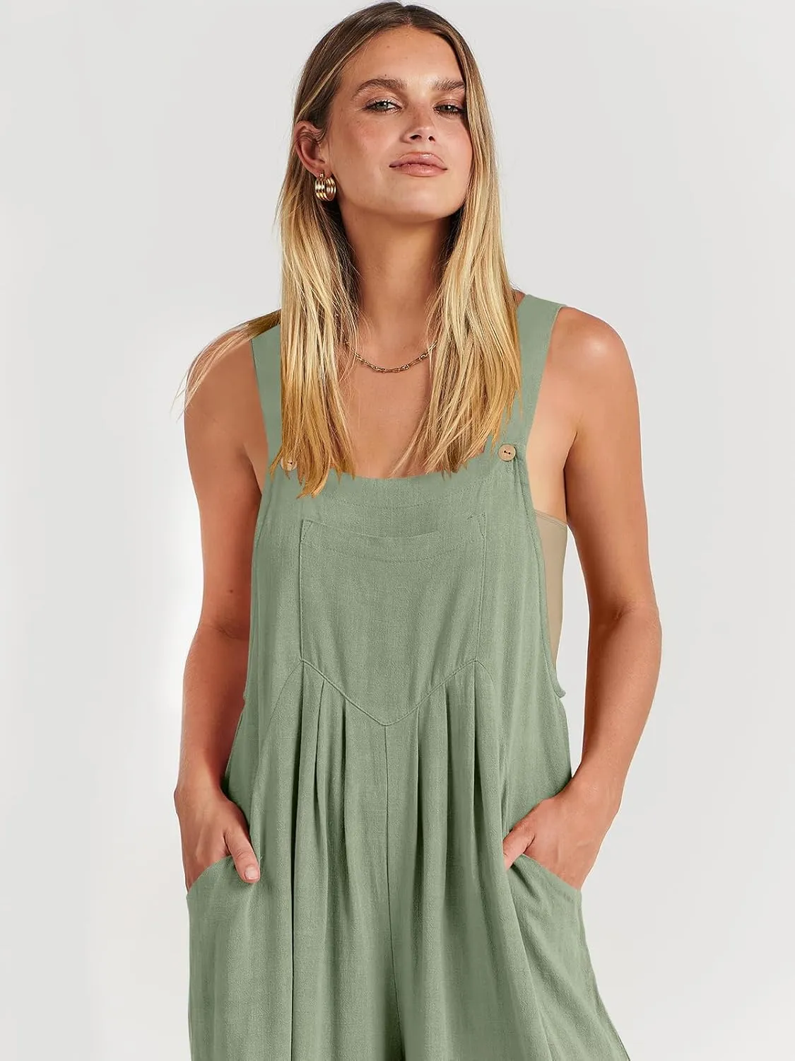 ANRABESS Womens Jumpsuits Overalls Wide Leg Casual Summer Outfits Linen Rompers Jumpers Sleeveless Straps 2025 Clothes