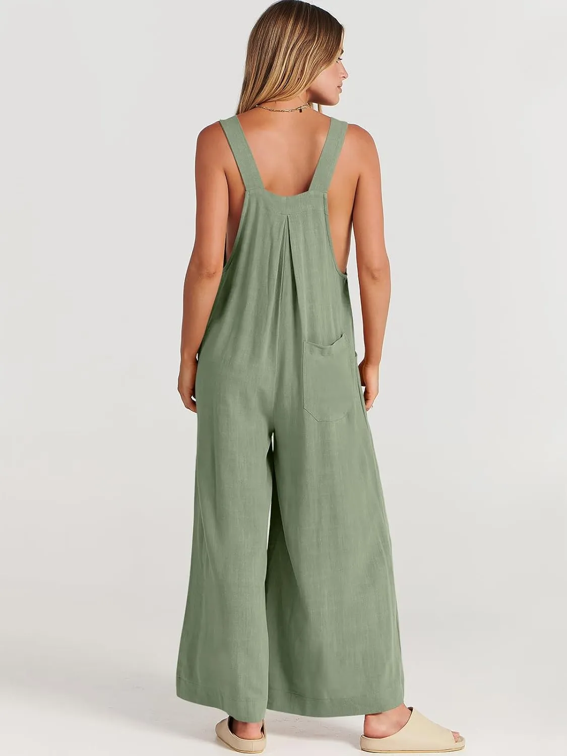ANRABESS Womens Jumpsuits Overalls Wide Leg Casual Summer Outfits Linen Rompers Jumpers Sleeveless Straps 2025 Clothes