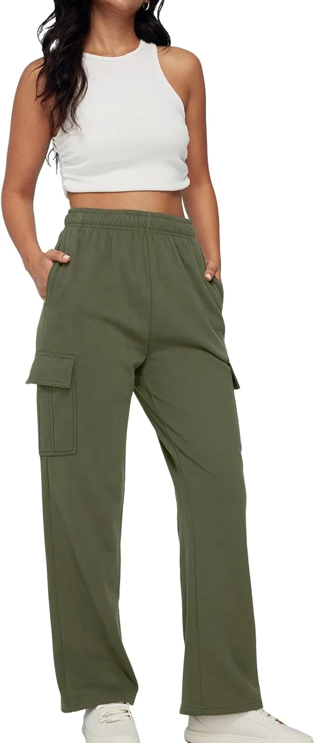 AUTOMET Womens Cargo Sweatpants Baggy Fleece High Waisted Joggers Sweat Pants Athletic Pants
