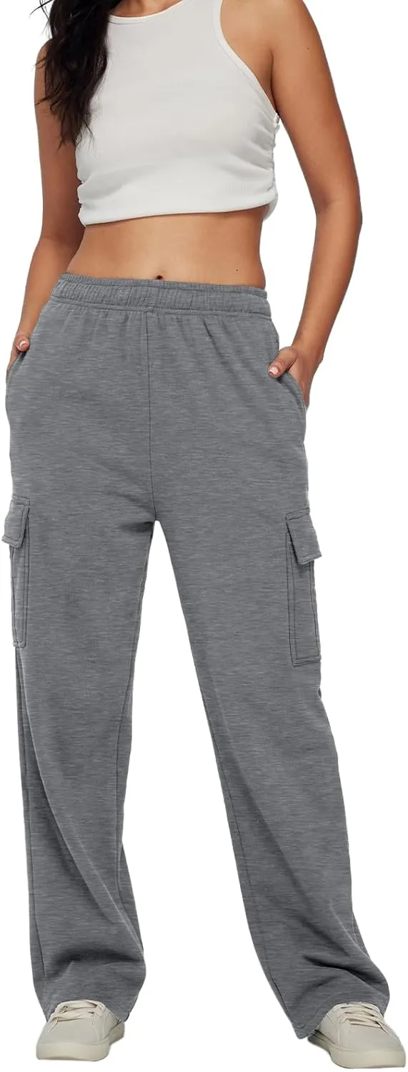 AUTOMET Womens Cargo Sweatpants Baggy Fleece High Waisted Joggers Sweat Pants Athletic Pants