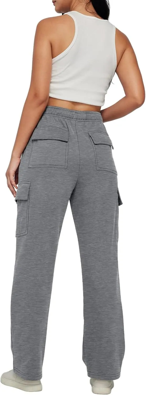 AUTOMET Womens Cargo Sweatpants Baggy Fleece High Waisted Joggers Sweat Pants Athletic Pants