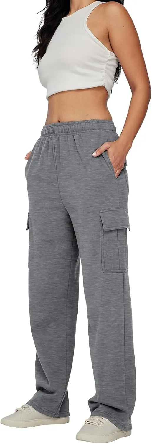 AUTOMET Womens Cargo Sweatpants Baggy Fleece High Waisted Joggers Sweat Pants Athletic Pants
