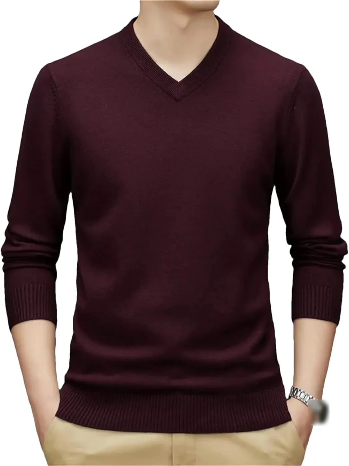 Autumn Winter Men's V-Neck Thick Sweaters Man Business Solid Color Warm Knit Pullover Male Solid Color Jumpers