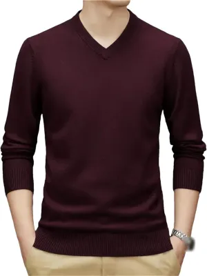 Autumn Winter Men's V-Neck Thick Sweaters Man Business Solid Color Warm Knit Pullover Male Solid Color Jumpers