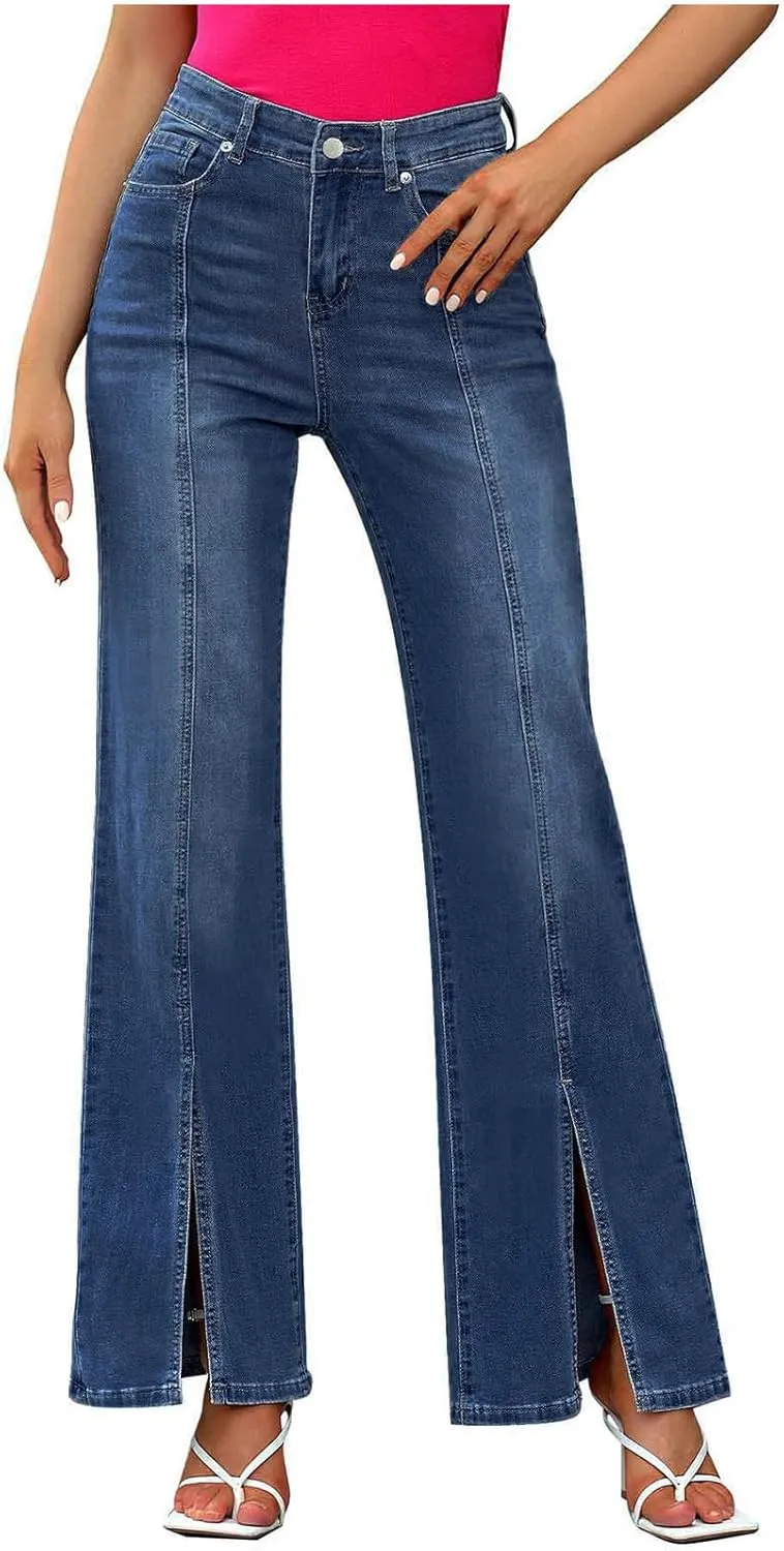 Bell Bottom Jeans Women High Waist Flare Jeans Casual Stretch Denim Pants Trendy Wide Leg Jeans Bootcut Denim Trouser