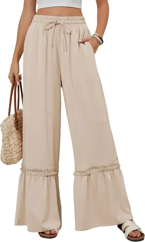 BMJL Womens High Waisted Wide Leg Pants Palazzo Beach Trousers Lace Flowy Summer Outfits
