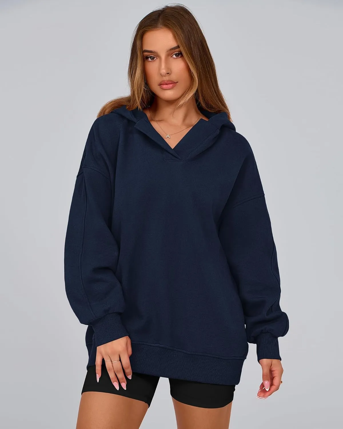 BTFBM Women's Oversized Hoodies Casual Fleece Long Sleeve V Neck Sweatshirts 2025 Trendy Spring Outfits Fall Clothes