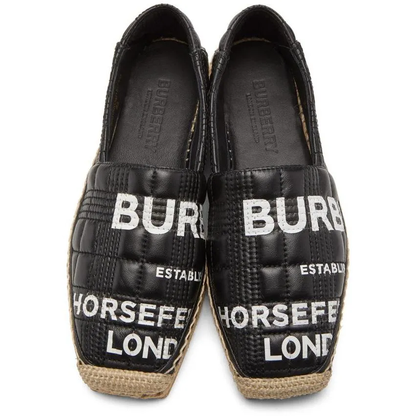 Burberry Black Leather Horseferry Espadrilles