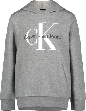 Calvin Klein Boys' Long Sleeve Pullover Fleece Hoodie, Old School Grey Heather FB10, 4