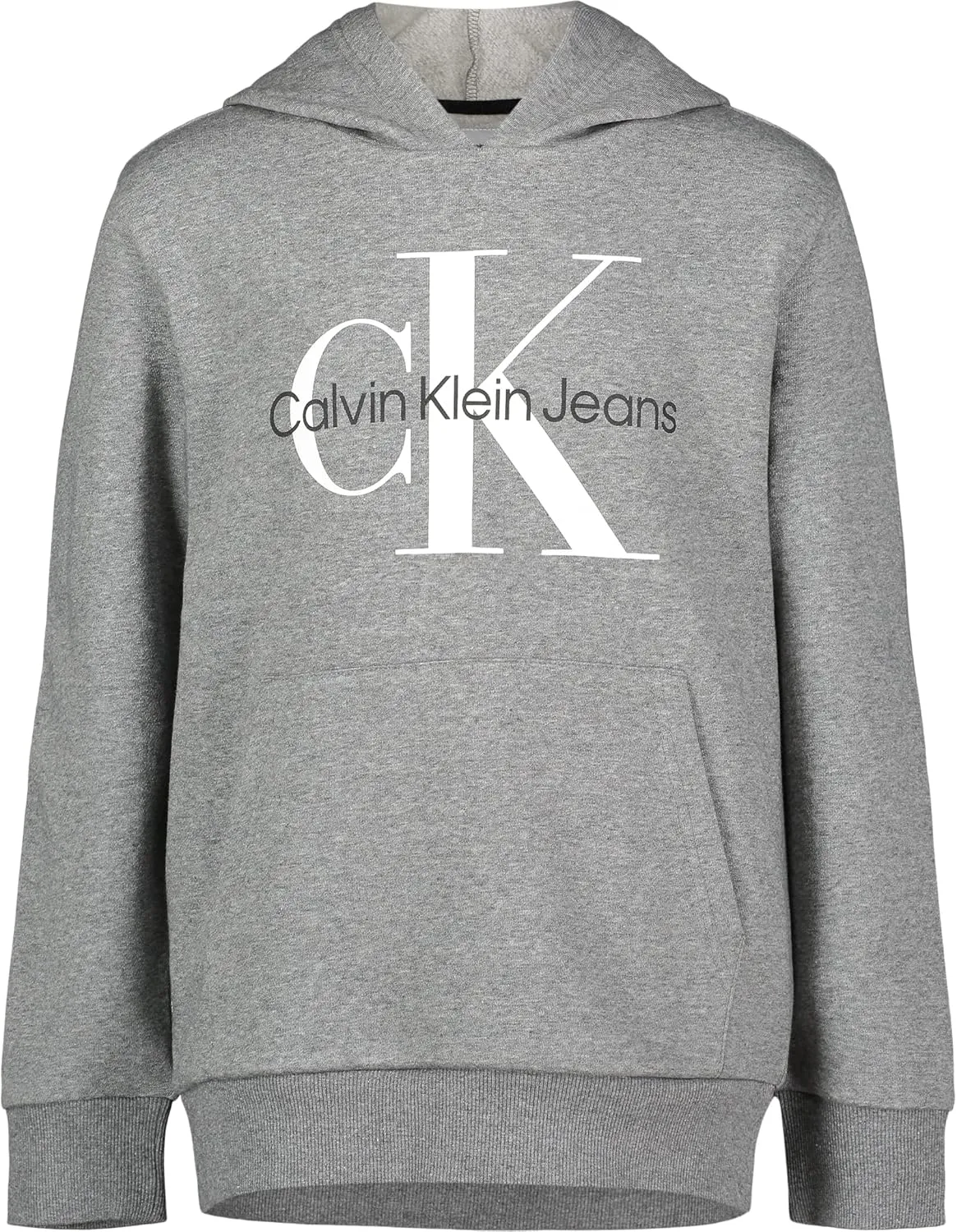 Calvin Klein Boys' Long Sleeve Pullover Fleece Hoodie, Old School Grey Heather FB10, 4