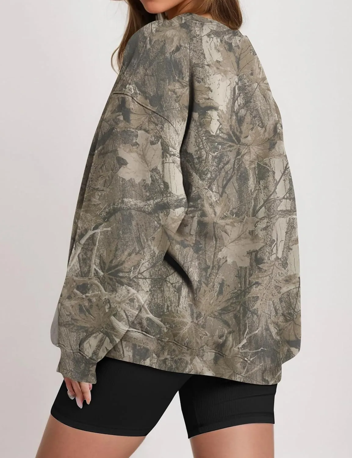 Camo Sweatshirt for Women Mens Oversized Fleece Camouflage Maple Leaf Crewnecks Pullover Tops Hunting Hoodies
