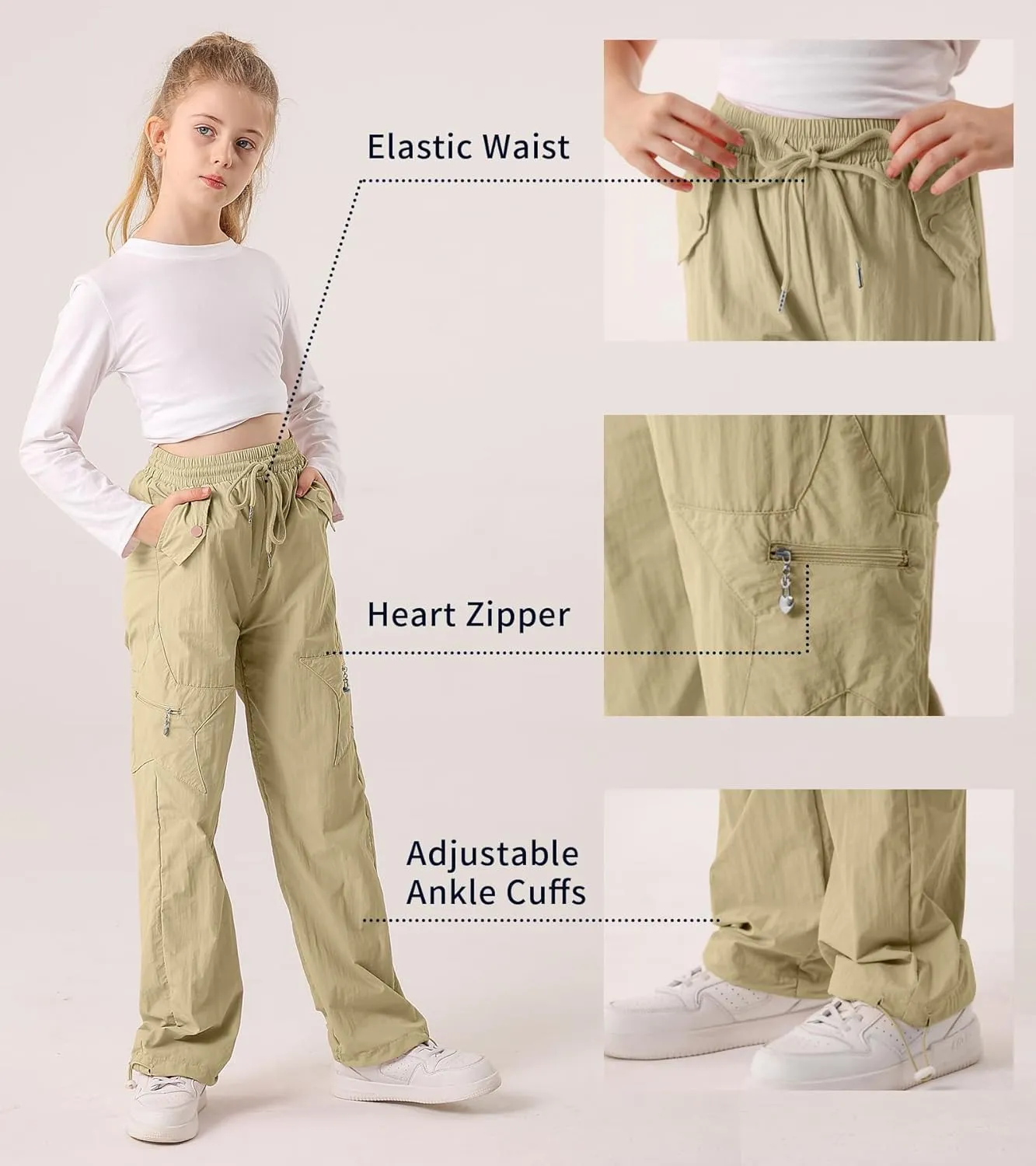 Cargo Pants for Girls Parachute Baggy Joggers Elastic Waist Wide Leg Hip Hop Dance Outfits Size 7-14