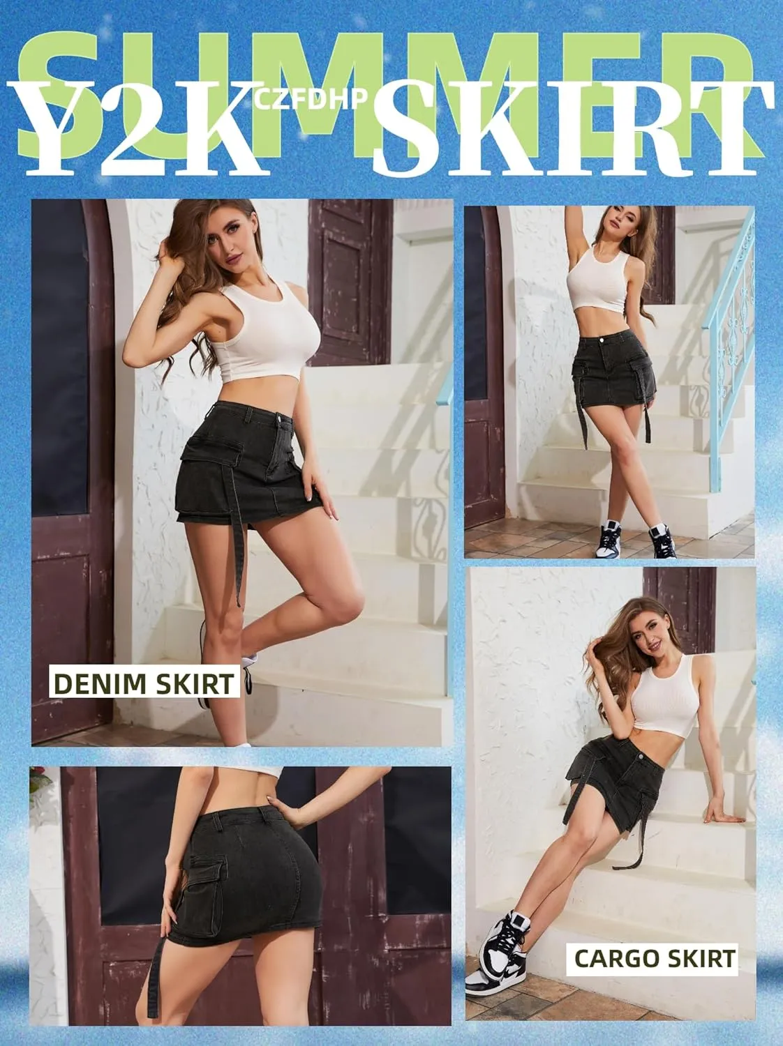 Cargo Skirt Women y2k Button Mini Jeans Skirt Denim Skirt with Pocket Low Waist