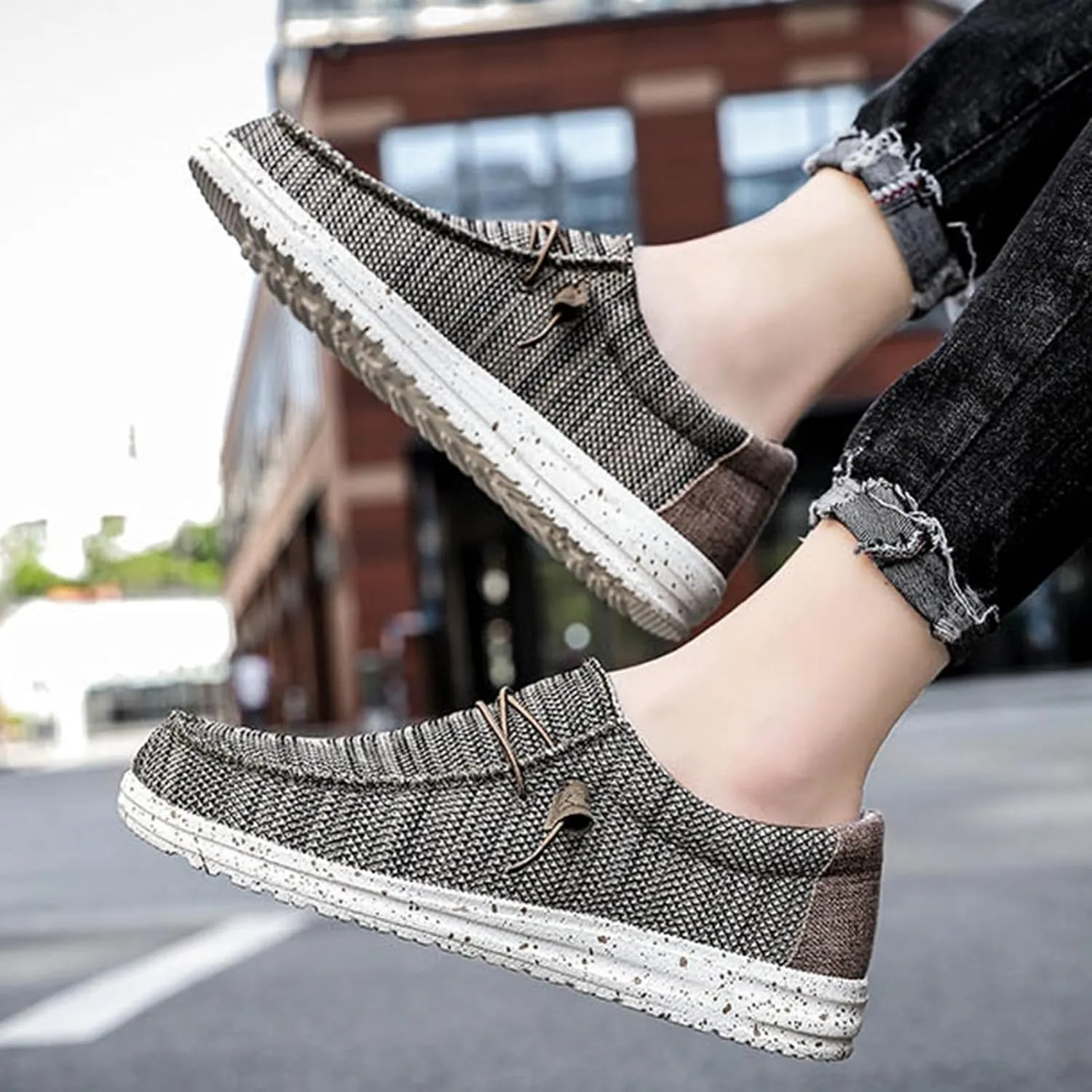 Casual Boat Shoes,Canvas Lightweight & Breathable Mesh Men's Loafers & Slip-ons,Summer Comfy Slip Resistant Mens Deck Shoes,for All Day
