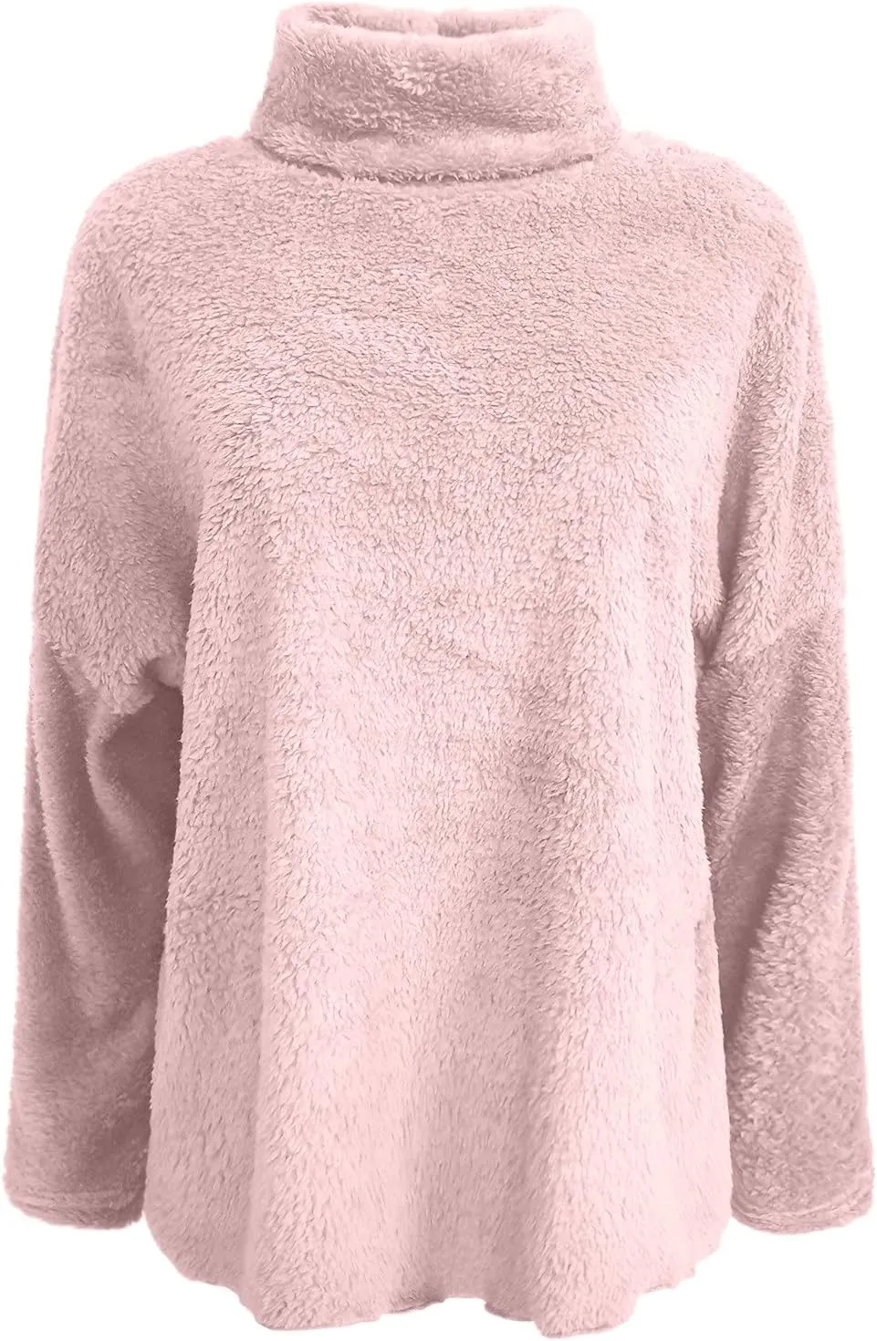 Casual Fuzzy Plush Oversized Sweater for Women Side Split Mock Turtleneck Pullover Sherpa Fleece Warm Soft Thicken Sweatshirt