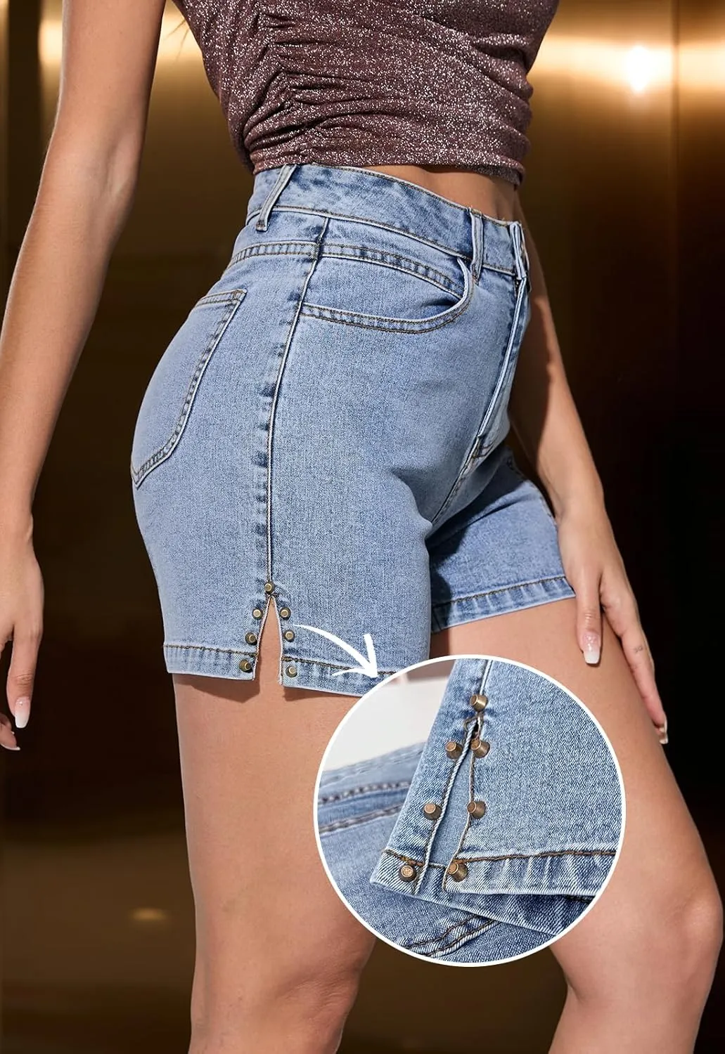 Casual Jean Shorts for Women Trendy Rivet High Waisted Stretchy Denim Shorts 2025 Summer Jeans Short