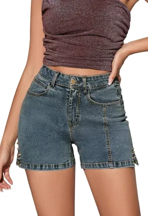Casual Jean Shorts for Women Trendy Rivet High Waisted Stretchy Denim Shorts 2025 Summer Jeans Short