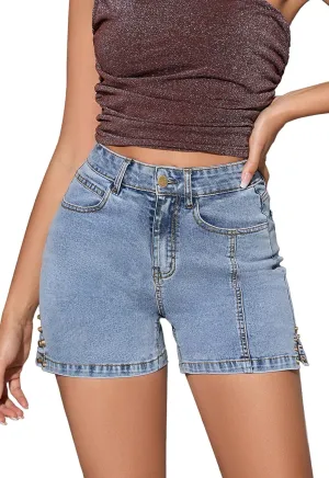 Casual Jean Shorts for Women Trendy Rivet High Waisted Stretchy Denim Shorts 2025 Summer Jeans Short