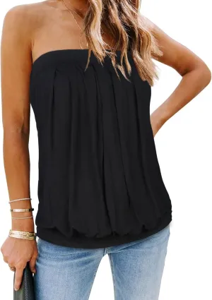 CHICGAL Women's Tube Tops Summer Casual Bandeau Tank Casual Strapless Blouse Off The Shoulder Tunic Shirts