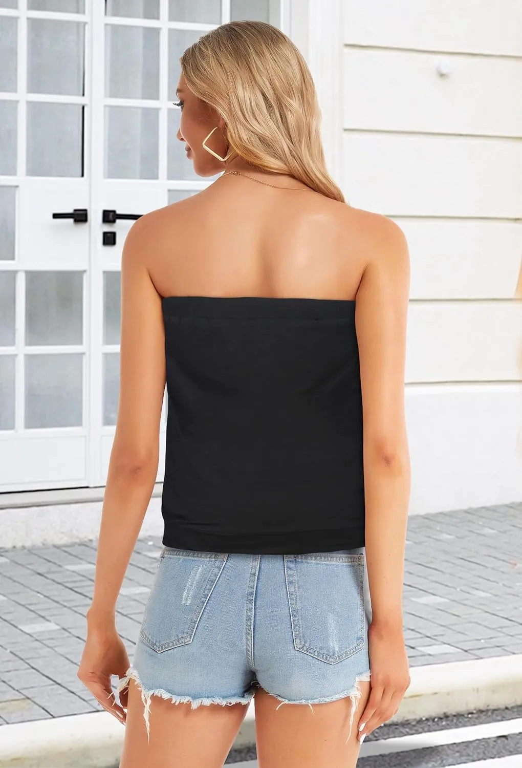 CHICGAL Women's Tube Tops Summer Casual Bandeau Tank Casual Strapless Blouse Off The Shoulder Tunic Shirts