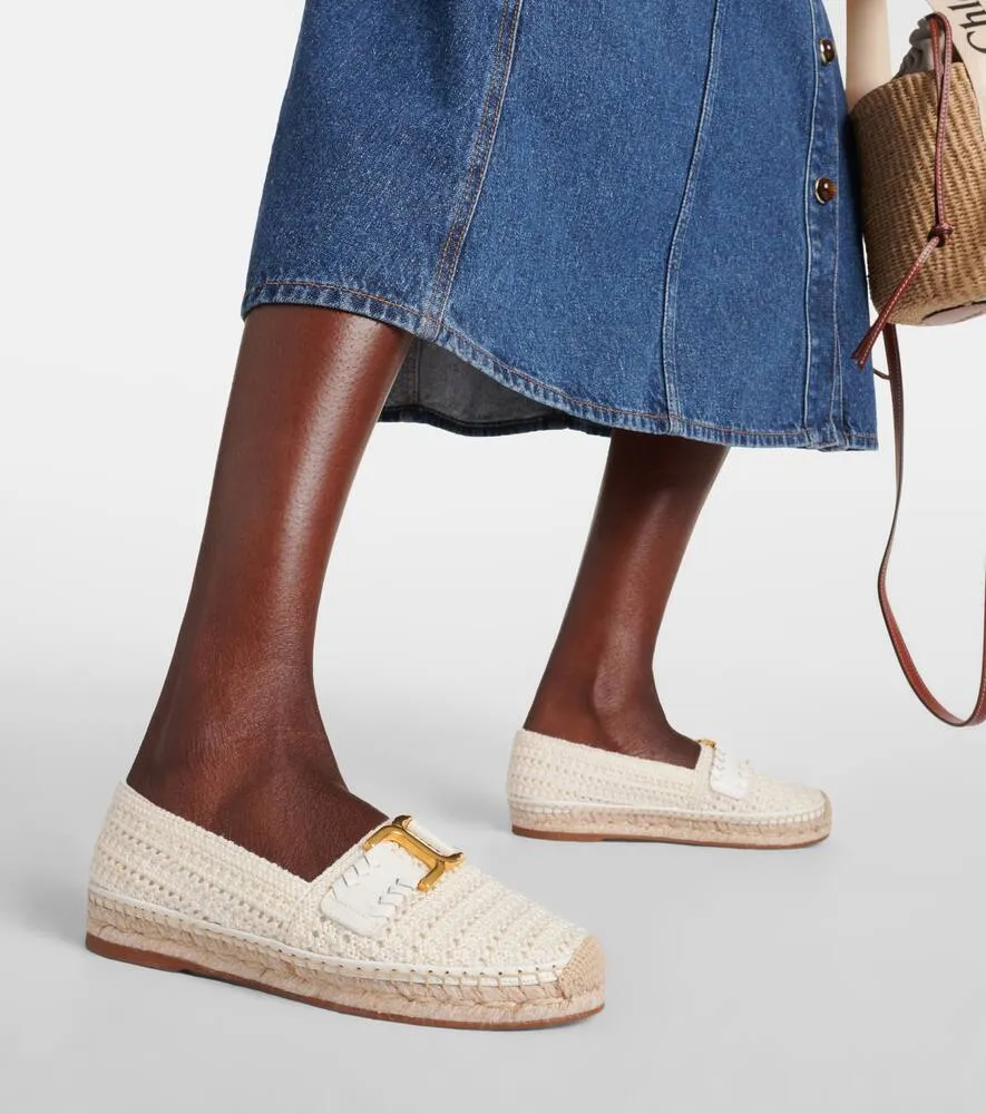 Chloe Marcie leather-trimmed crochet espadrilles