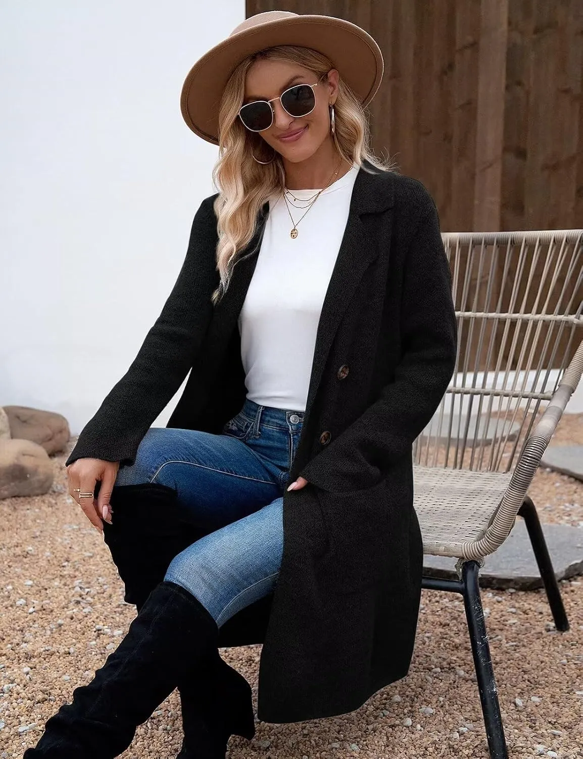 CiCiBird Women Fall Long Cardigan Sweater Trendy Knit Jacket Coat Dressy Blazer Coatigan
