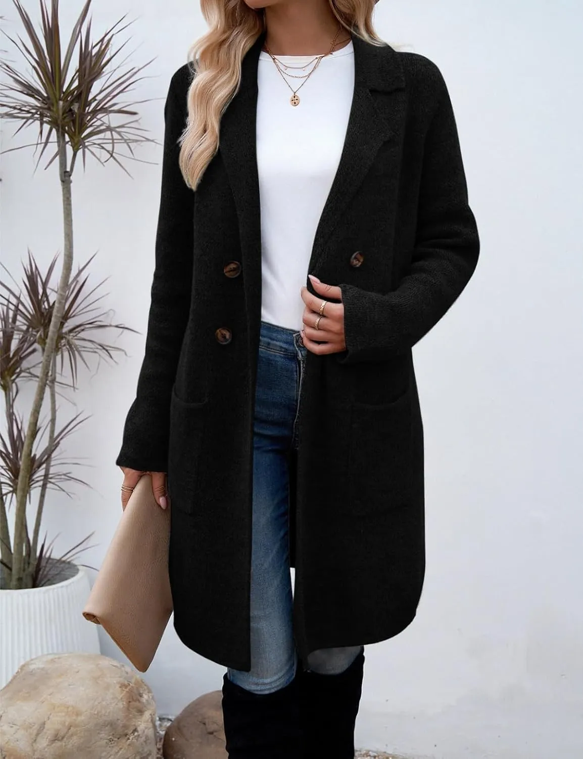 CiCiBird Women Fall Long Cardigan Sweater Trendy Knit Jacket Coat Dressy Blazer Coatigan