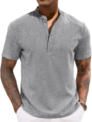COOFANDY Men's Casual Summer Beach Henley Shirt Band Collar Lightweight Hippie Tee Shirts