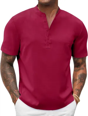 COOFANDY Men's Casual Summer Beach Henley Shirt Band Collar Lightweight Hippie Tee Shirts