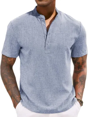 COOFANDY Men's Casual Summer Beach Henley Shirt Band Collar Lightweight Hippie Tee Shirts