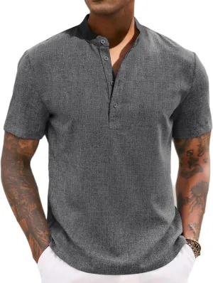 COOFANDY Men's Casual Summer Beach Henley Shirt Band Collar Lightweight Hippie Tee Shirts