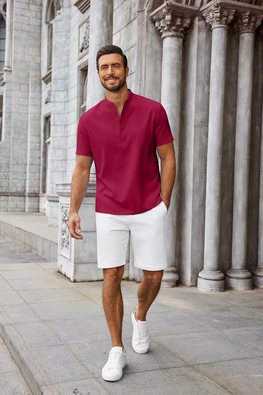 COOFANDY Men's Casual Summer Beach Henley Shirt Band Collar Lightweight Hippie Tee Shirts