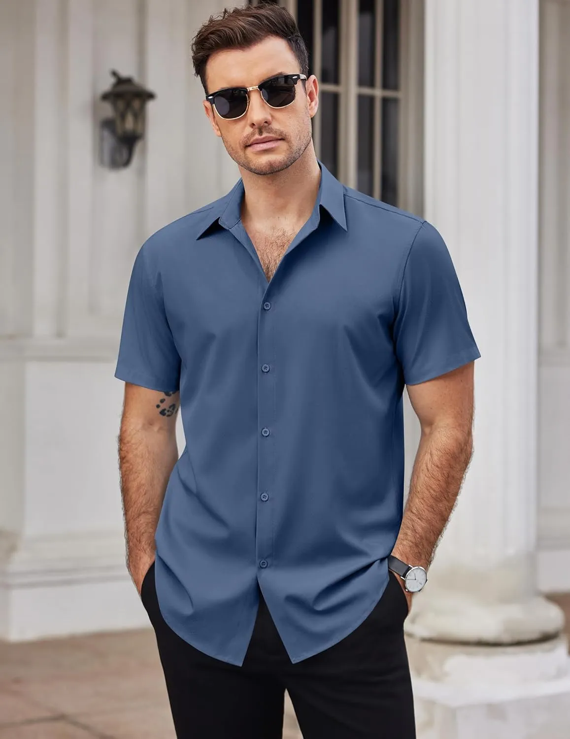 COOFANDY Men's Dress Shirts Short Sleeve Button Down Shirt Business Casual Wrinkle Free Summer Shirts