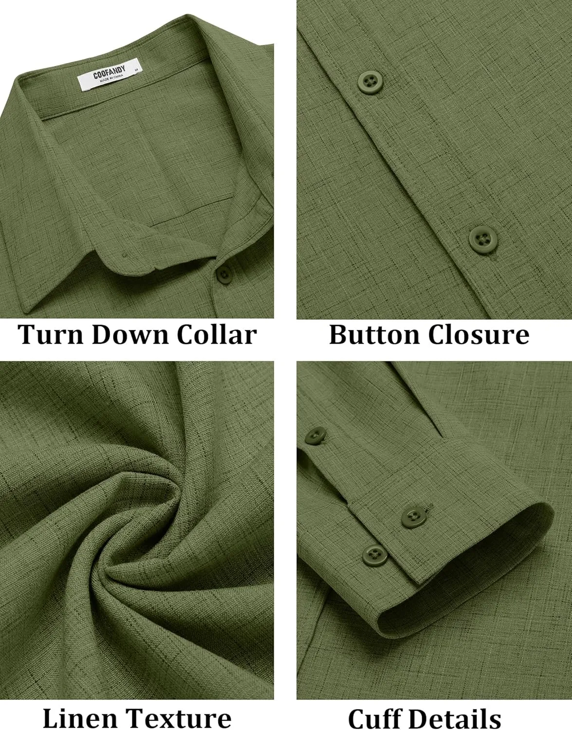 COOFANDY Men's Long Sleeve Button Down Linen Shirt Casual Untucked Chambray Shirt Wrinkle Free Wedding Shirts