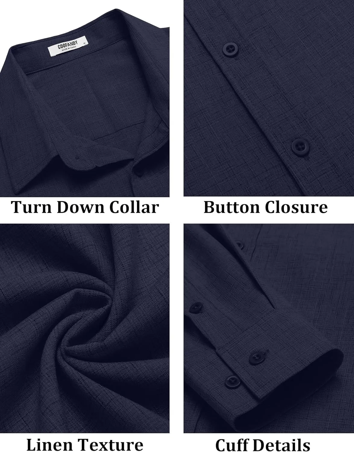 COOFANDY Men's Long Sleeve Button Down Linen Shirt Casual Untucked Chambray Shirt Wrinkle Free Wedding Shirts