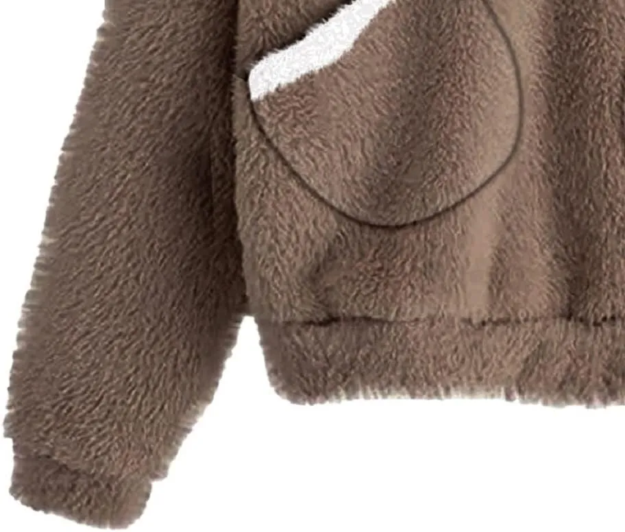 CORIRESHA Women's Cute Teddy Bear Ears Fleece Hoodie Sweatshirt Long Sleeve Warm Plush Pullover Top with Pockets