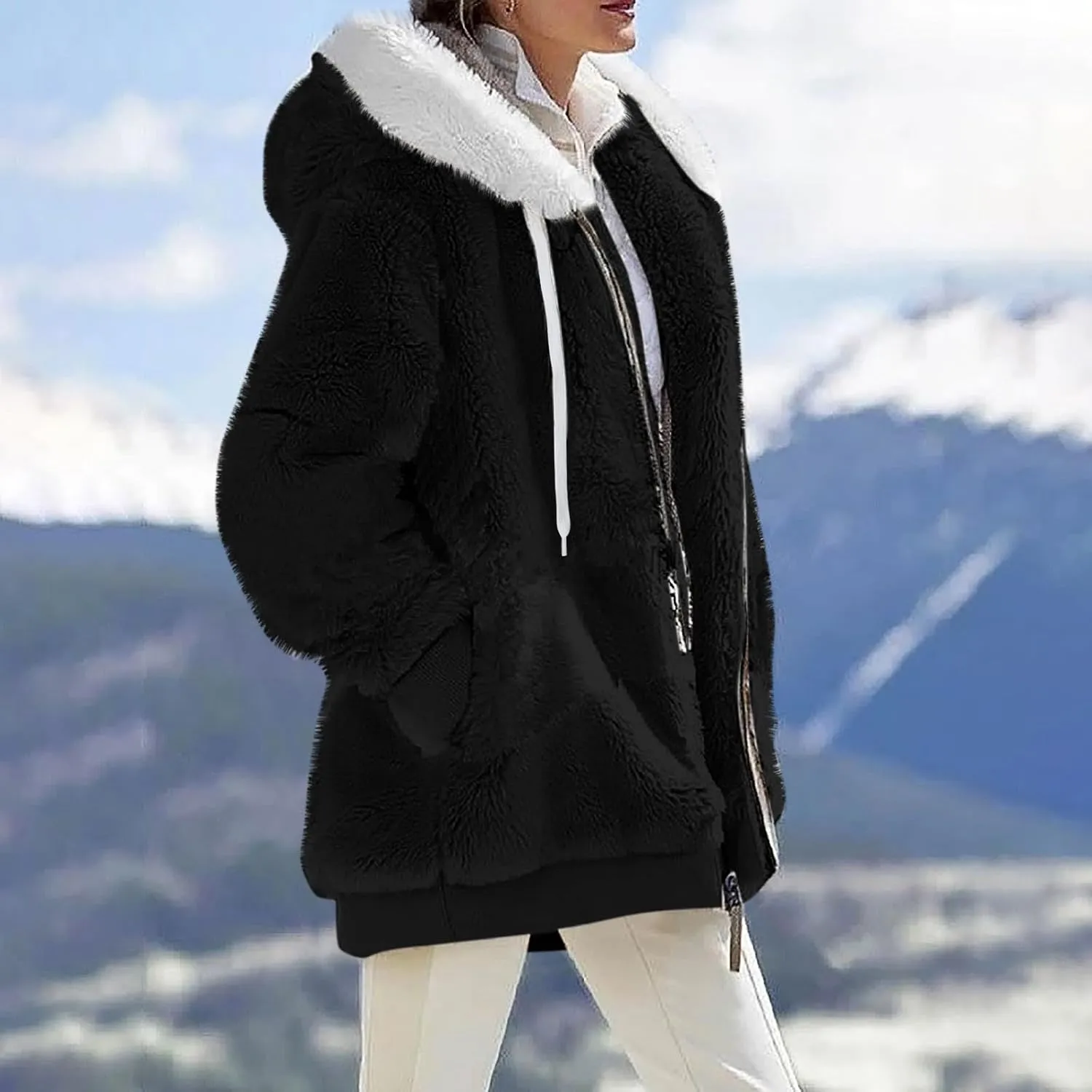 COTECRAM Jackets for Women Casual Plus Size Sherpa Fleece Winter Coats Full Zip Up Fuzzy Plush Sweater Hoodies Outerwear