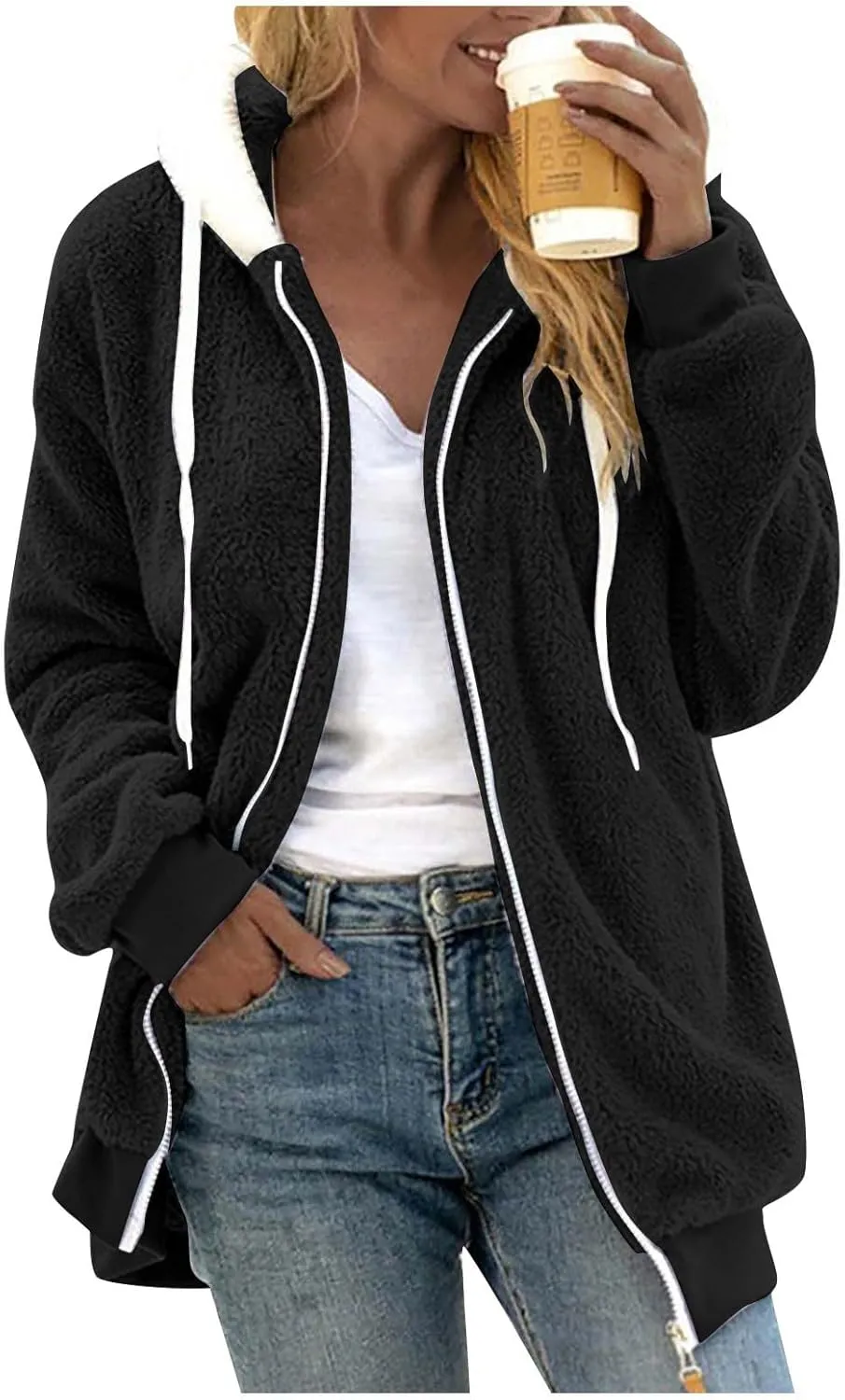 COTECRAM Jackets for Women Casual Plus Size Sherpa Fleece Winter Coats Full Zip Up Fuzzy Plush Sweater Hoodies Outerwear