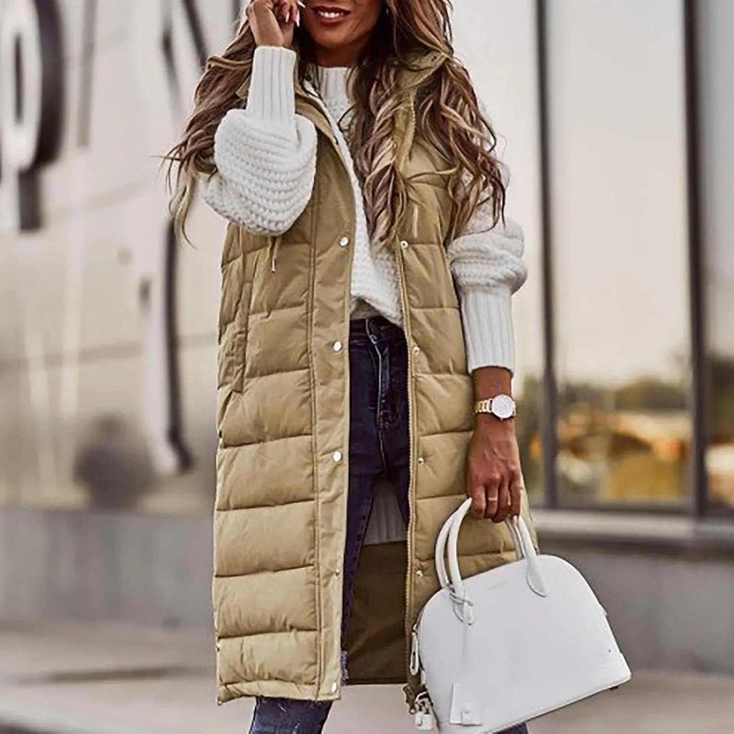 COTECRAM Puffer Vest Women Fashion Plus Size Sleeveless Winter Coats Zip Up Hoodie Casual Long Puffer Jacket Warm Outerwear