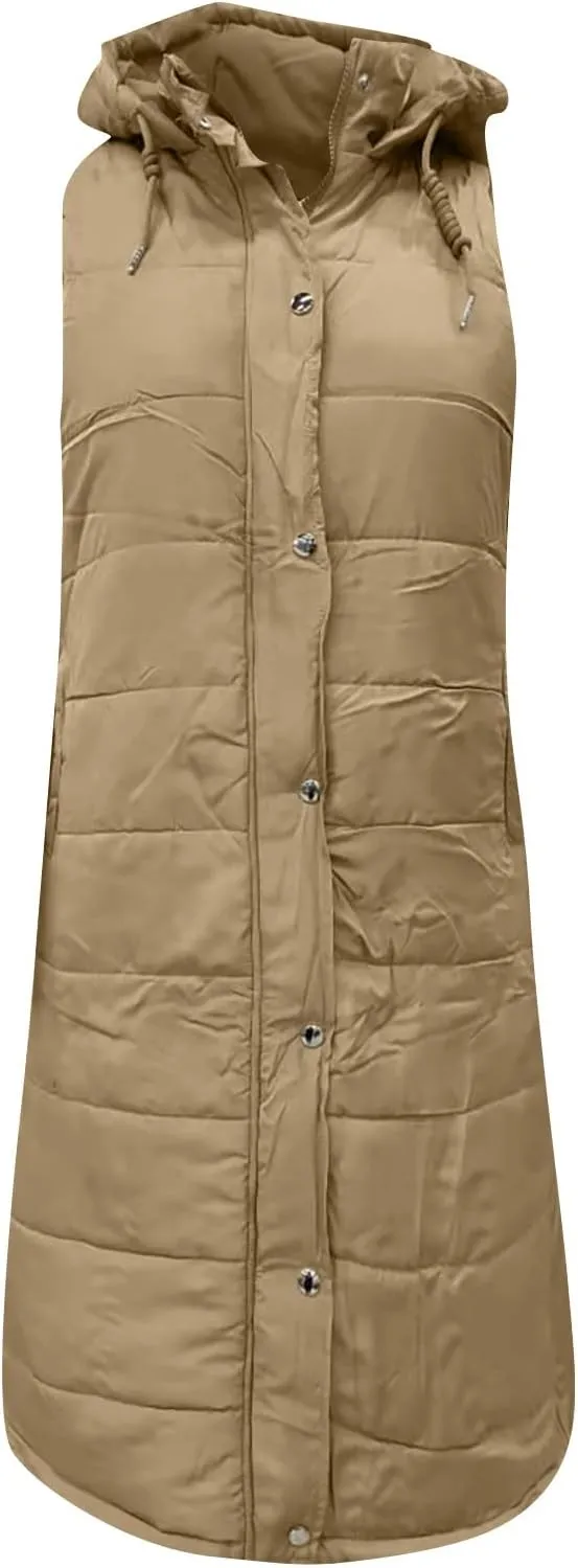 COTECRAM Puffer Vest Women Fashion Plus Size Sleeveless Winter Coats Zip Up Hoodie Casual Long Puffer Jacket Warm Outerwear