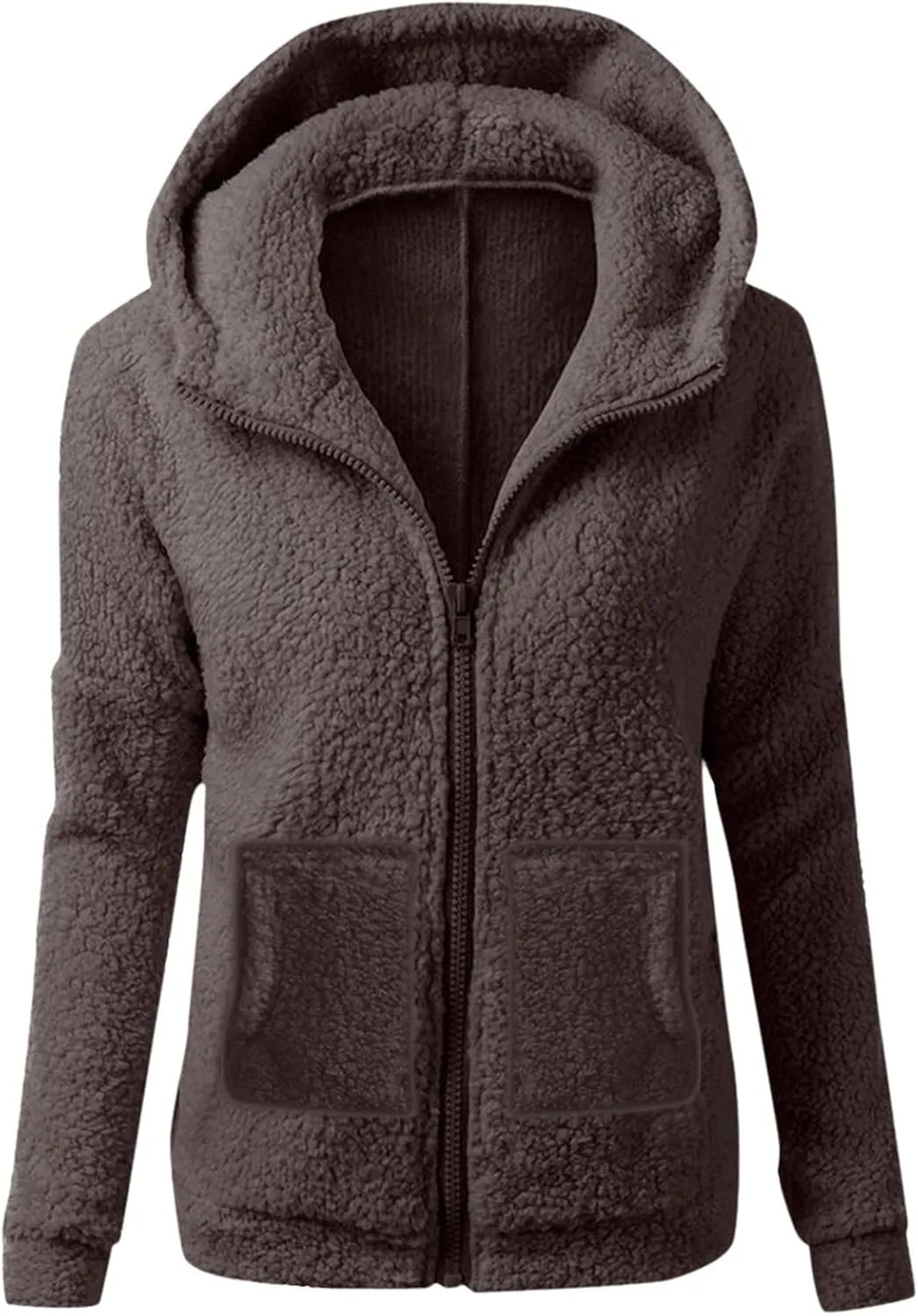 COTECRAM Sherpa Jackets for Women 2023 Plus Size Long Sleeve Zip Up Hoodies Fall Winter Fleece Coats Pockets Casual Clothes