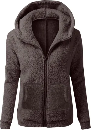 COTECRAM Sherpa Jackets for Women 2023 Plus Size Long Sleeve Zip Up Hoodies Fall Winter Fleece Coats Pockets Casual Clothes