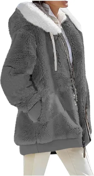 COTECRAM Winter Coats for Women 2023 Casual Plus Size Fleece Jacket Color Block Zip Up Hoodies Coat Outwear with Pockets