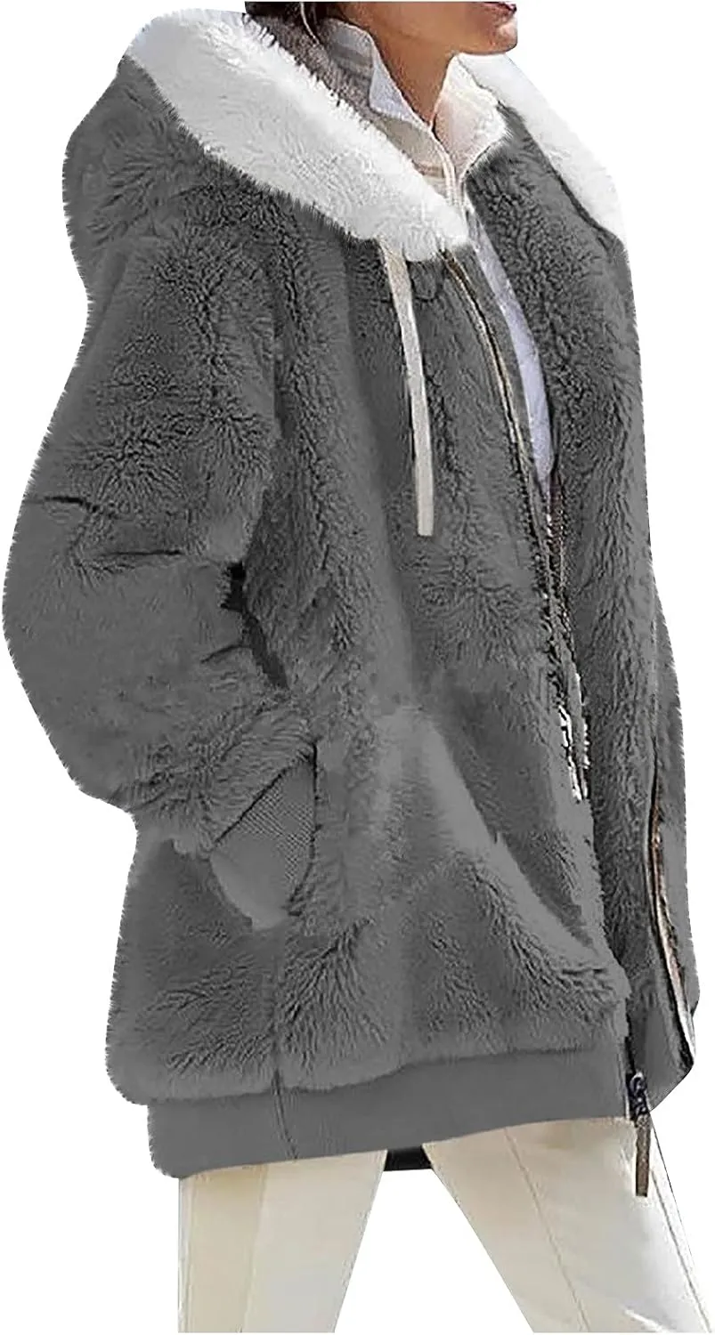 COTECRAM Winter Coats for Women Fashion Plus Size Sharpa Jacket Fleece Warm Hoodie Outwear Plush Sweatshirt Thick Fuzzy Tops