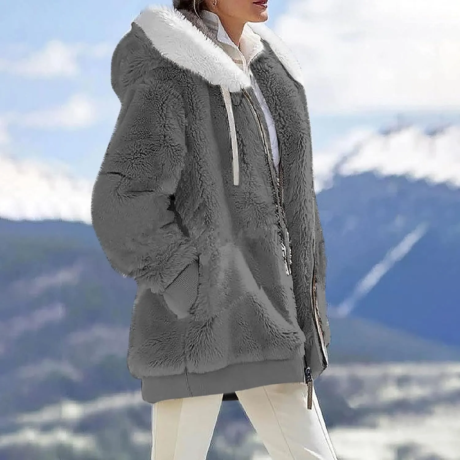COTECRAM Winter Coats for Women Fashion Plus Size Sharpa Jacket Fleece Warm Hoodie Outwear Plush Sweatshirt Thick Fuzzy Tops