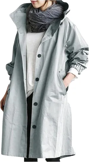 COTECRAM Women's Trench Jackets Plus Size Casual Long Rain Jacket Fashion Winter Hooded Oversized Windbreaker Coats Outerwear