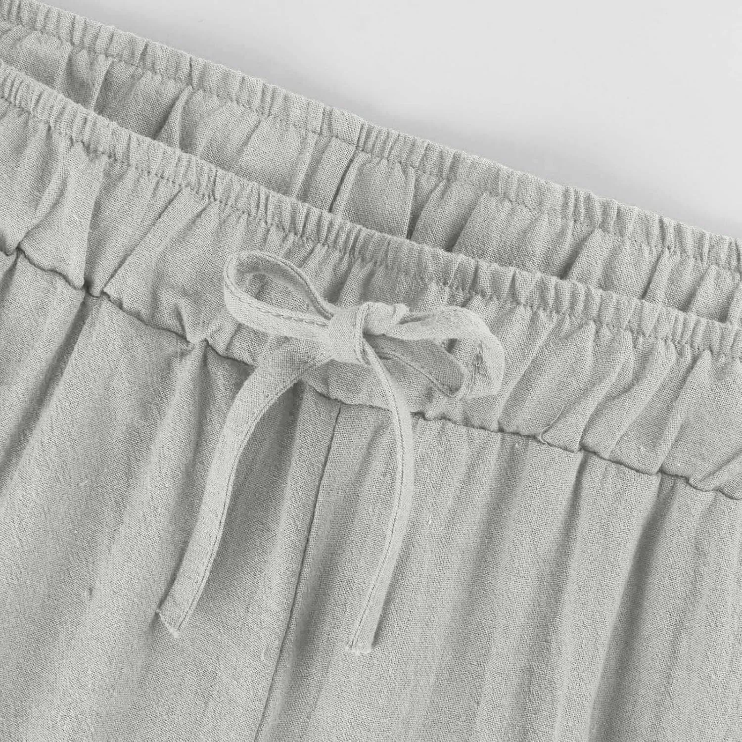 Cotton Linen Pants for Women Summer Lounge Drawstring Elastic Waist Trousers 2025 Casual Comfy Wide Leg Cropped Pants