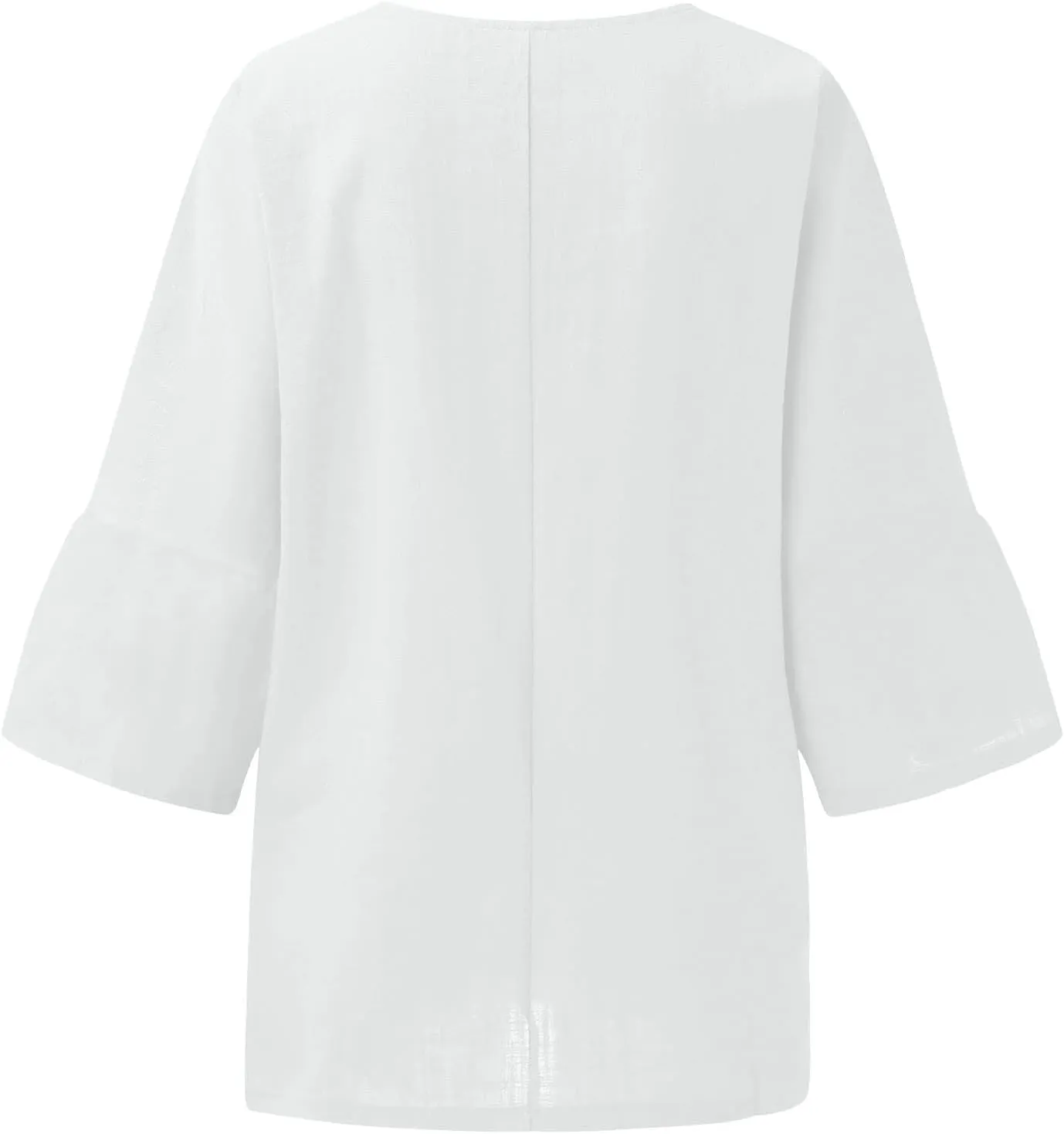 Cotton Linen Shirts for Womens Plus Size 3/4 Sleeve Tops Casual Loose Crewneck Tees Beach Summer Blouse